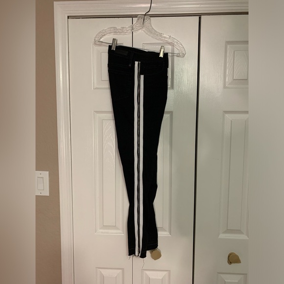 Etienne Marcel Jeans, 27 Black Denim Skinny Side Stripe with Zippers, Mid Rise - Picture 4 of 12